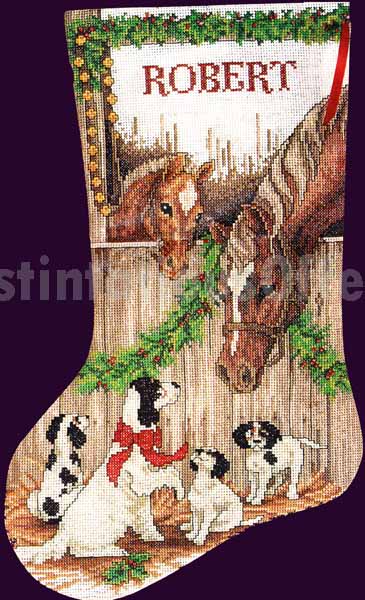 Rare Red Farm Deck the Horse Stall CrossStitch Stocking Kit